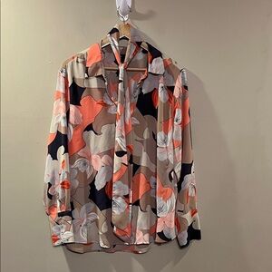 Worthington Women's Floral Button Down Shirt - With Tie